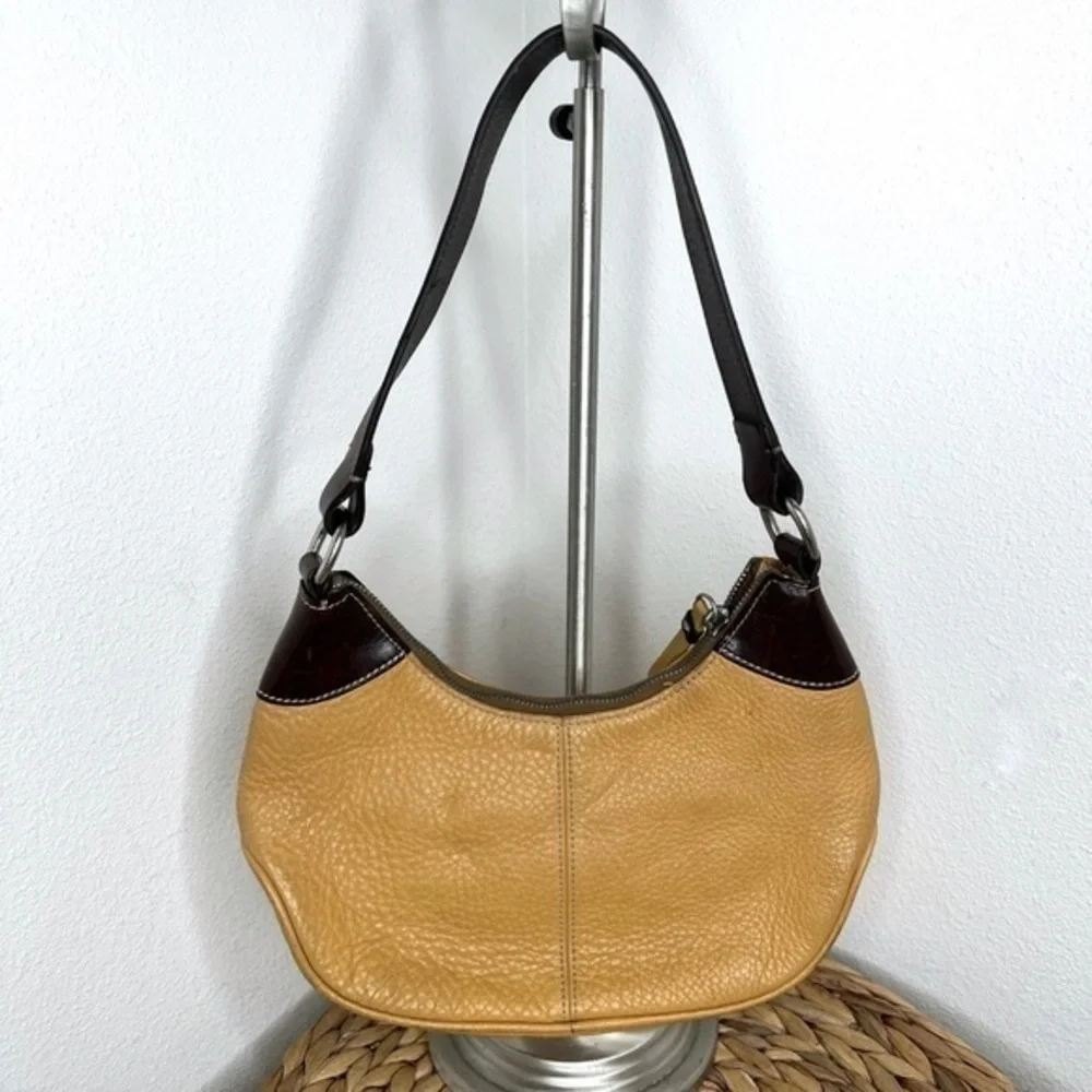 Dooney & Bourke Purse Crescent Mustard Tan Camel Brown Leather Shoulder Handbag